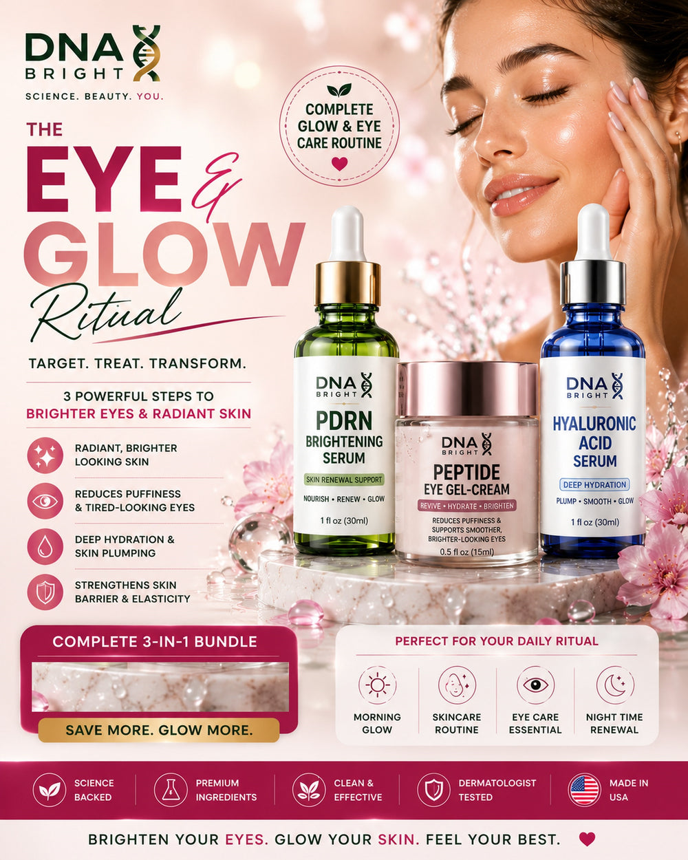 The Eye & Glow Ritual | PDRN Serum + Peptide Eye Gel-Cream + Hyaluronic Acid Serum